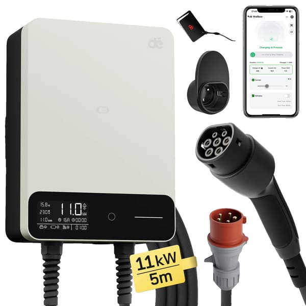 Elfordonladdare, 11 kW maximal effekt, appkontroll, 11kW 5m Vit, TYPE2
