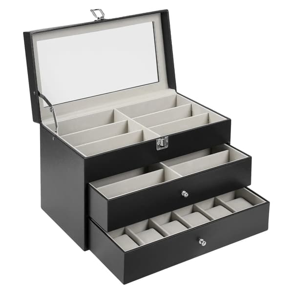 Ur og solbrille organizer, 24 rum, holdbart design, sort