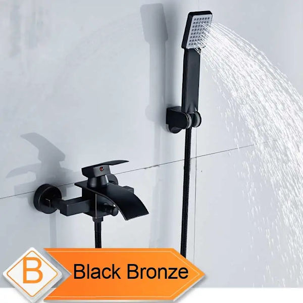 Väggmonterad Badkar Kran, Elektropläterad Yta, Vattenfall Pipa,Svart Brons B Black Bronze B Black Bronze B