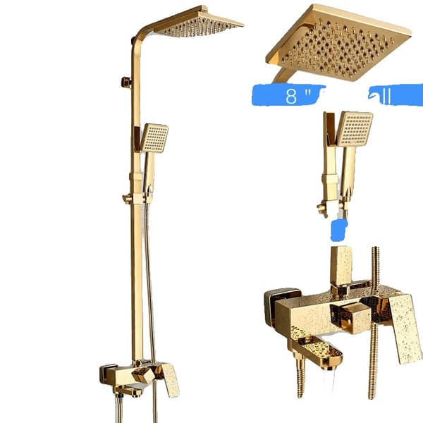 Bruserarmatur System, Regnbruserhoved, Væghængt Design, GULD