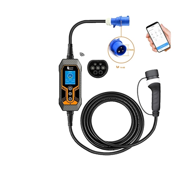 Bærbar EV-lader, Type2 32A, Wi-Fi APP kontrol, Type2 Type2