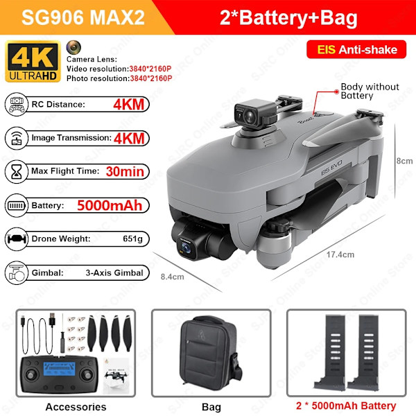4K HD-kameradrönare, 3-axlig gimbal, 30 minuters flygtid,906MAX2 2B Väska 906MAX2 2B Bag 906MAX2 2B Bag
