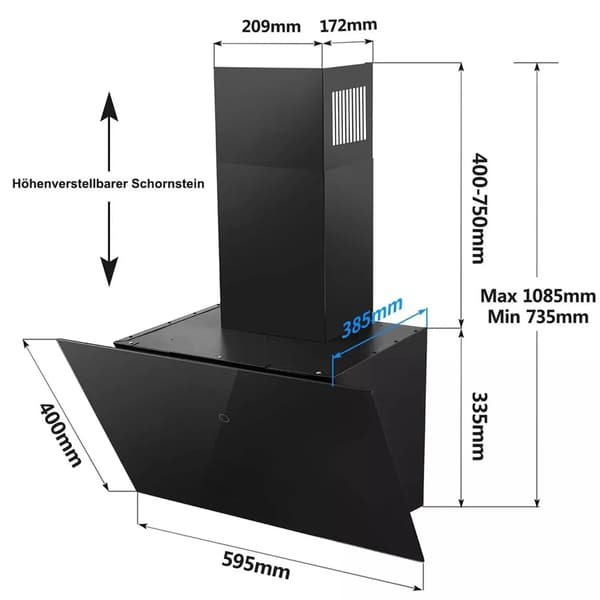 Extractor Væg Køkkenemhætte, Energiklasse A++, Touch Control Display, EU