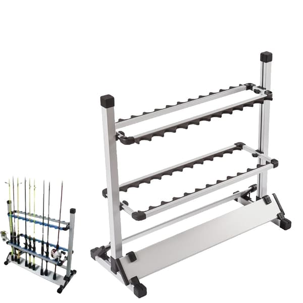Fiskestångsställ, 24 stänger kapacitet, hållbar aluminiumlegering konstruktion, Silver