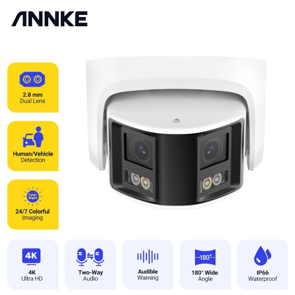 4K Säkerhetskamera, AI-människodetektering, 180° bredvinkelstäckning,1 styck I91DX 1PC I91DX
