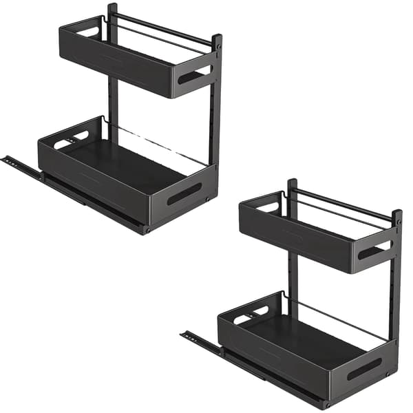 Under Disk Organizer, 2-Lagers Utdragbar Förvaring, Mångsidig Kök Lösning, Svart-A-2Pcs