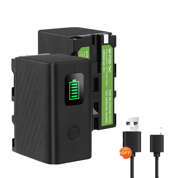 Kamerabatteri, 6000mAh kapacitet, Type-C ingång, uppladdningsbart, 2st Batteri