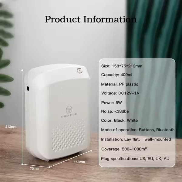 Elektrisk aromadiffusor, Bluetooth-kontroll, 400 ml, Svart Bluetooth, EU