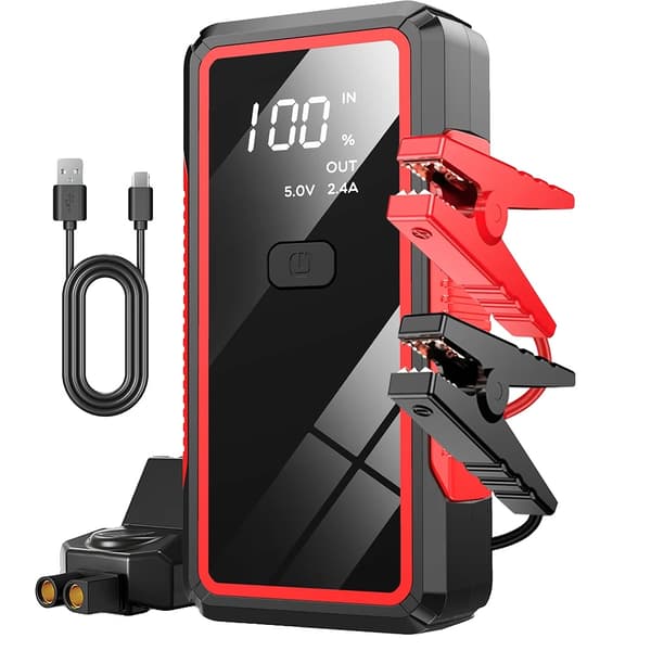 Startkablar, Bärbar Powerbank, LED Nödbelysning, 2000A
