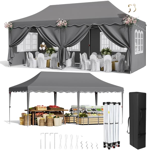 Foldbart Have Telt, 3x6 m, 6 Sidevægge, Fritstående, Grå