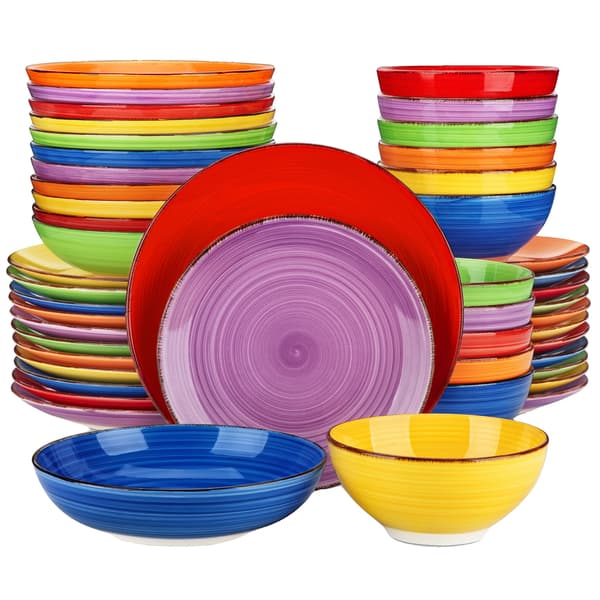 Keramisk Middagsservice, Håndmalet Design, 24 Stykker, 48 PCS Farverig