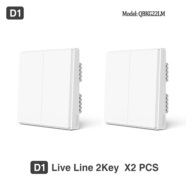 Aqara Zigbee Smart Wall Switch, Dobbelt Kontrolkanaler, Fjernbetjeningsmulighed,2X D1 Ingen Neutral 2K 2X D1 No Neutral 2K 2X D1 No Neutral 2K