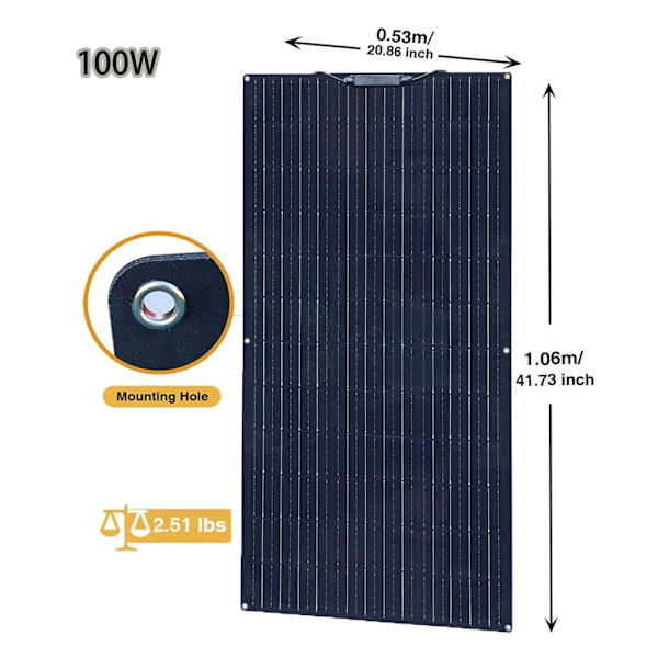 Flexibla solpaneler, hög effektivitet 24%, lätta och portabla,19,8V 100W 19.8V 100W 19.8V 100W