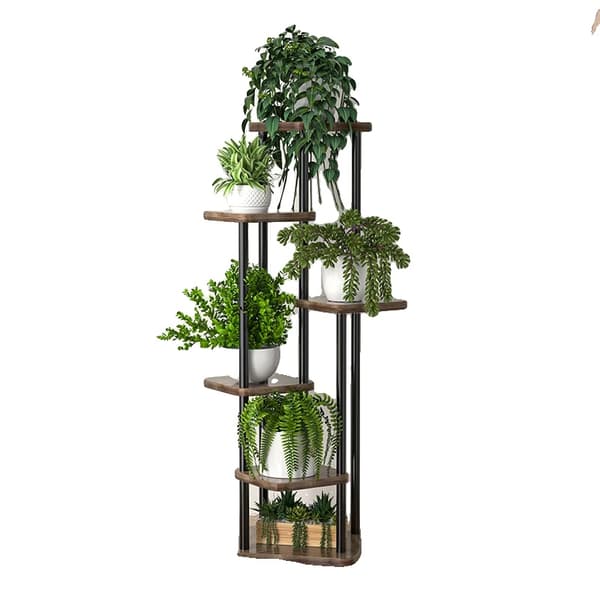 Træplante- og blomsterstand, hyldeudstilling, opbevaringsrack organizer, LSB-6lag-sort
