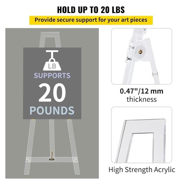 58 Akryl Display Staffeli Stand - Højdejusterbar, Transparent Materiale, Kæde & Krog i Samme Farve Clear 58inH