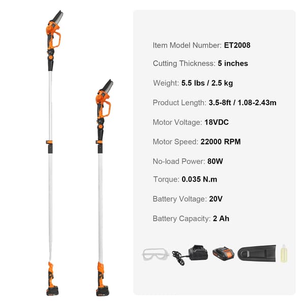 Trådlös Stångsåg, 2,4 m Räckvidd, 12,7 cm Skärtjocklek, 2Ah