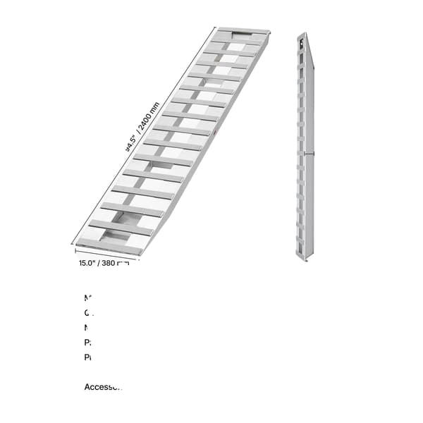 Laste ramper, aluminiumlegering, 6000 lbs kapacitet, 94x15 tommer