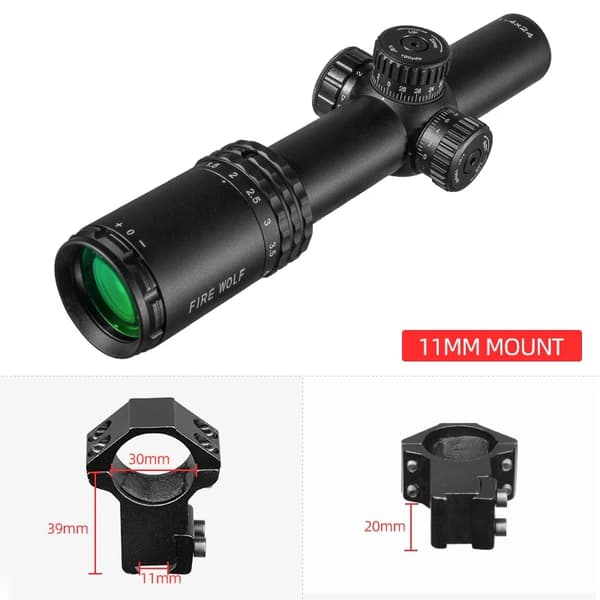 Riflescope, 1-4x Forstørrelse, Belyst Krydser, 11mm