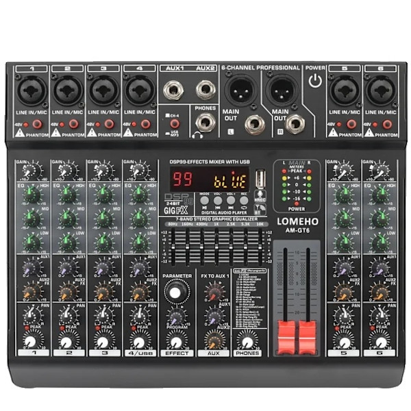Audio lydblander, 7-bånds EQ, USB 2 AUX-udgang, 6 Kanaler EU STIK 6 Channels EU PLUG
