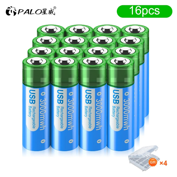 1,5V USB AA Uppladdningsbara Batterier, 3000mWh Kapacitet, LED Laddningsindikator,16 AA-batteri 16 AA Battery 16 AA Battery