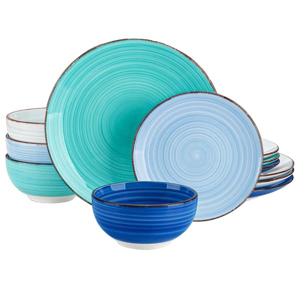 Keramisk Middagsservice, Håndmalet Design, 24 Stykker, 12 PCS BLÅ