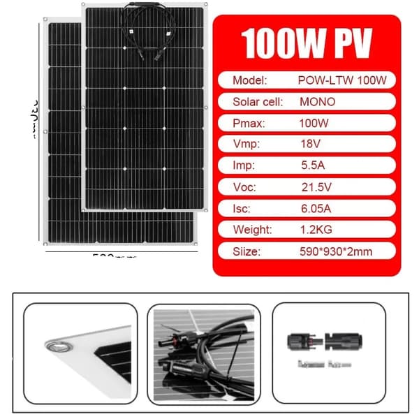 Flexibla solpaneler, 120W & 100W effektutgång, lätt design, hög effektivitet., 2 st 100W PV
