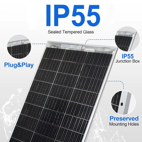 Solpanel, 120W maximal effekt, monokristallint kiselmaterial, vattentålig design, 1st 120w panel