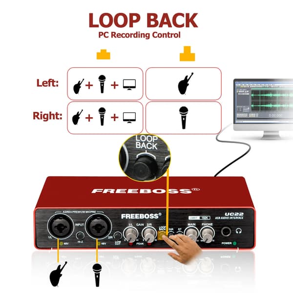 Extern ljudgränssnitt, 24bit 192kHz, Loopback-funktion, Direkt övervakning