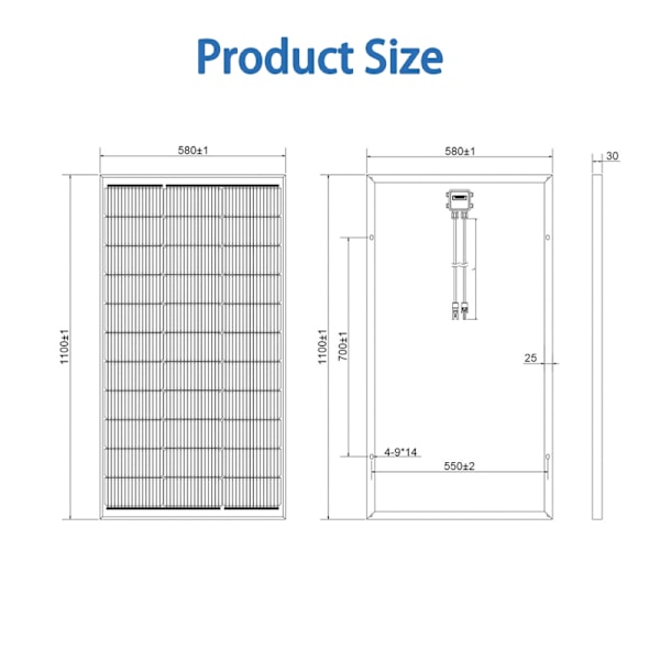 100W Monokrystallinsk Solpanel, Vandtæt IP67, 1000V Maksimal Systemspænding, 18V, 100W, 18V, 100W 18V