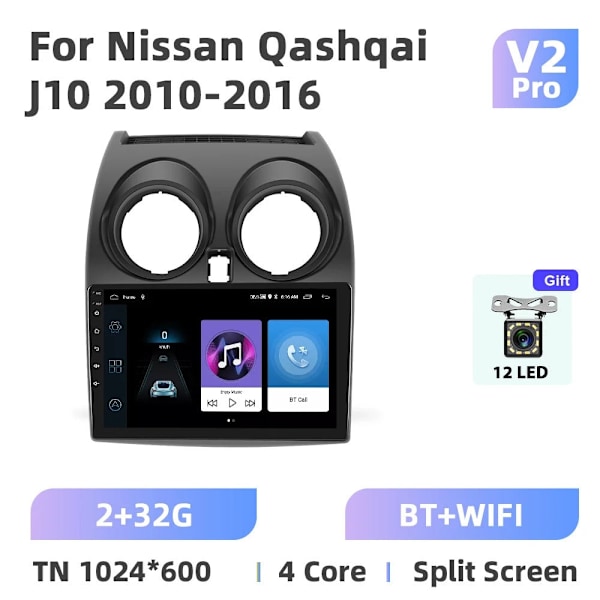 Android-autoradio Nissan Qashqai J10 2006-2016 - AI-ääniohjausvideotoisto, 4G Auto Carplay 2din Autoradio 4core 2 32G Cam