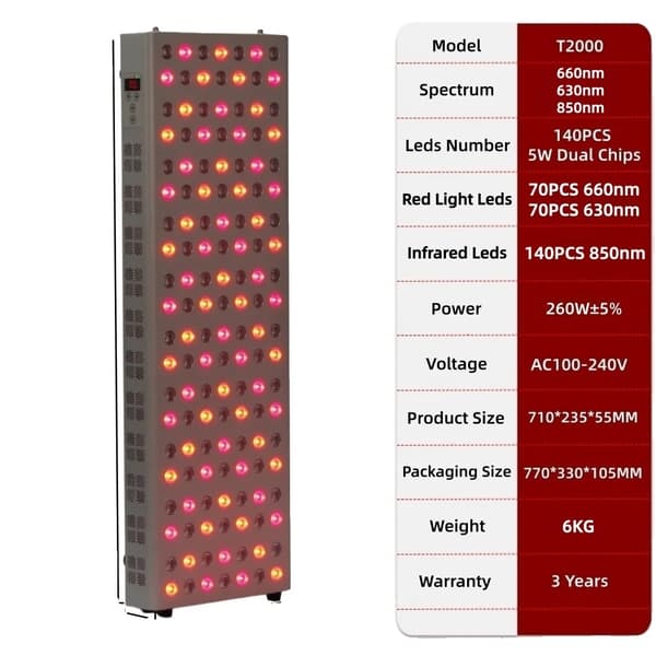 LED Rødt Lys Terapi Panel, Dual Chip Teknologi, 660nm Nær Infrarød Terapi, Alsidig Hudbehandling, T2000PRO