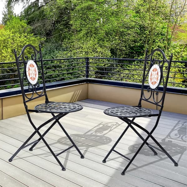 Fällbara Trädgårdsbistrostolar, Metall, 32" Höjd, 250 lbs Viktkapacitet, Mosaikdesign, Kompakt Storlek