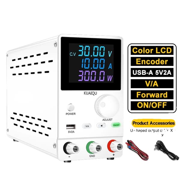 DC-strömförsörjning, justerbar spänning, hög precision, 30V 10A 300W Vit