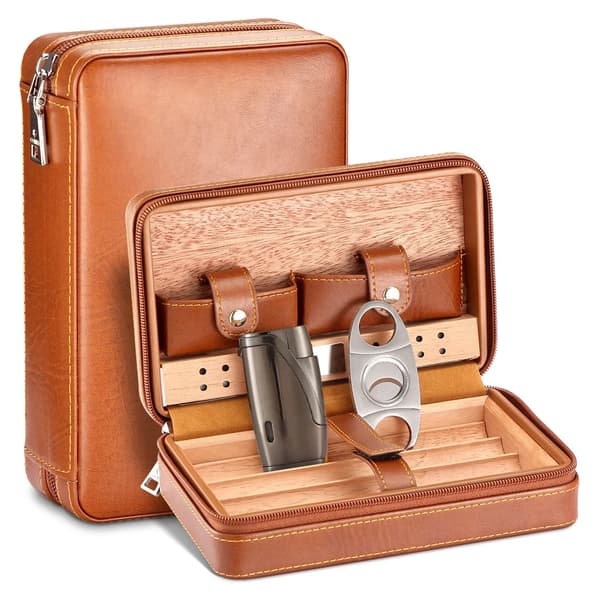 Cigar Humidor Boks, Bærbar, Cedertræ, Med Cutter Lighter