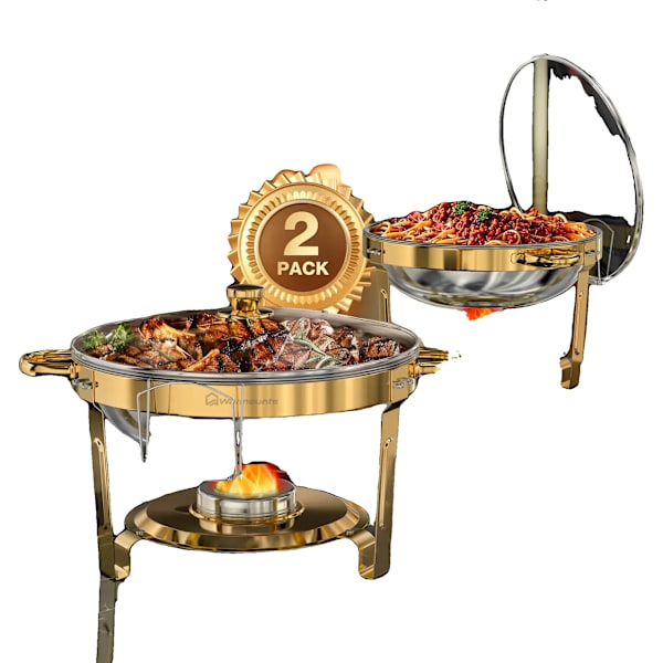 Chafing Dish, Rustfrit Stål, Glaslåg, 2PACK