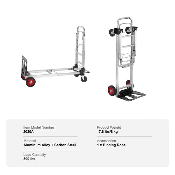 Fällbar Handtruck, 400 lbs Lastkapacitet, Transformabel Design, 400lbs