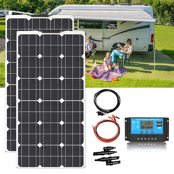 Flexibla solpaneler 200W, 21,8% Effektivitet, Idealiska för husbilar och båtar,Solpanelpaket Solar Panel kit Solar Panel Kit