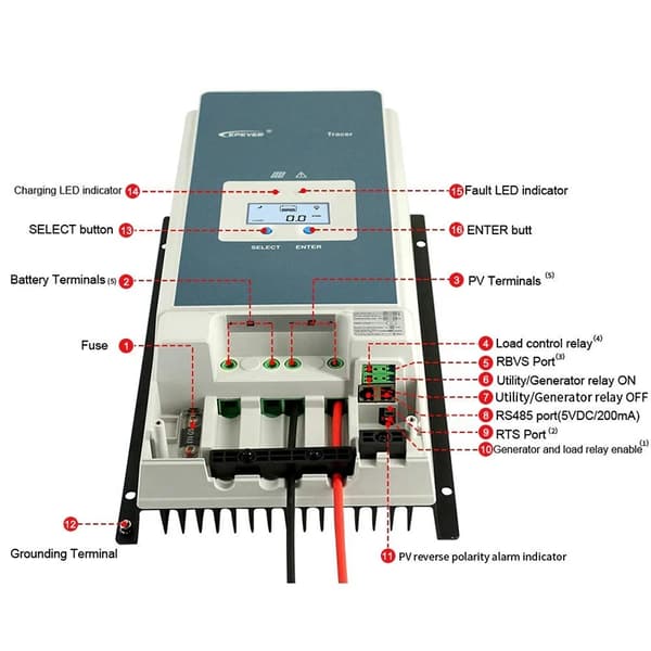 Solcellsregulator, 40A Maximal Ström, LCD-display, 40A