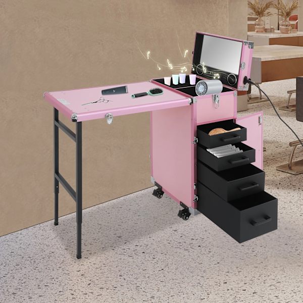 Makeupväska Trolley, Fällbar Design, Gott om Förvaring, Rosa