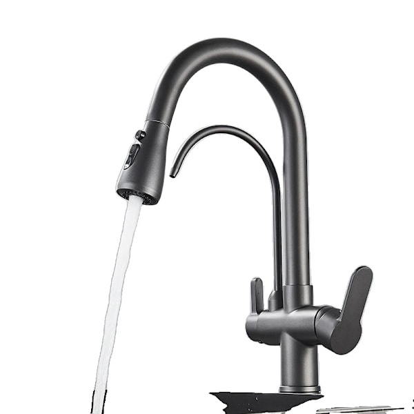 Filtered Water Kitchen Faucet, Dual Handle Design, Pull-Out Spray Feature, Pistol Grå