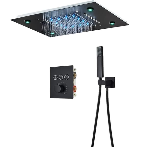 Duschkran, Termostatisk Kontroll, LED Duschhuvud, Mattsvart set