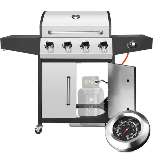 4+1 brænder gasgrill, 52.000 BTU, rustfrit stål konstruktion, Sølv