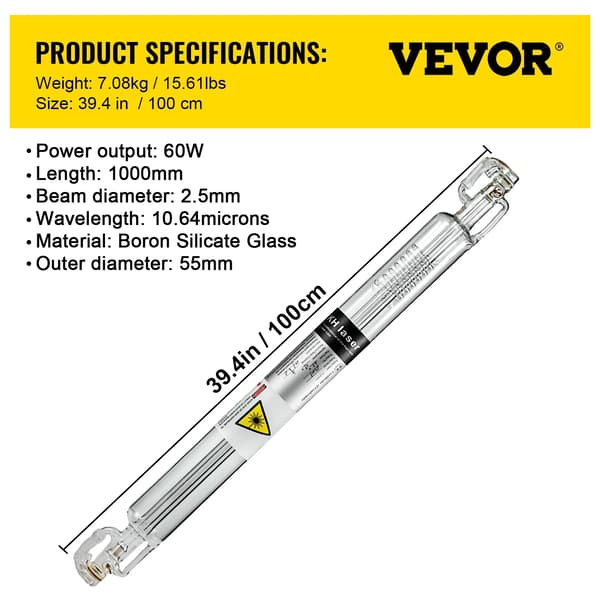 CO2 Laser Rør, Holdbart Glas, Høj Ydeevne, 60W  1000mm