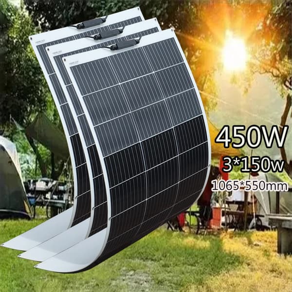 Fleksibelt Solpanel Kit, 600W Strøm, 4 Panel Konfiguration, 450w 3stk 150w