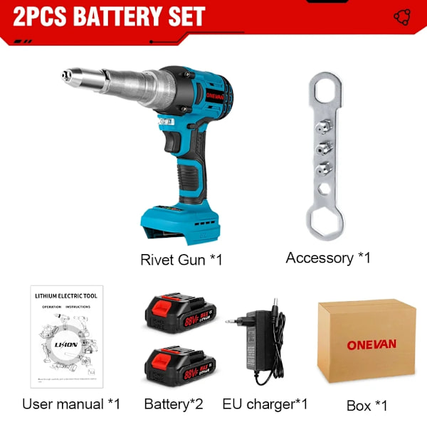 Borstlös elektrisk nitpistol, 20000N dragkraft, 88V 9000mAh batteri,2 Batteri EU-kontakt 2 Battery EU Plug 2 Battery EU Plug