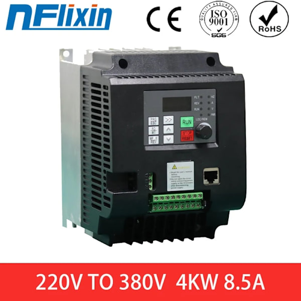 Taajuusmuuttaja 220V:sta 380V:ksi, 0,75KW:sta 11KW:ksi, Edistynyt suojaus,4 kilowattia, 1 vaihe 220 volttia, 3 vaihetta 380 volttia 4KW 4KW