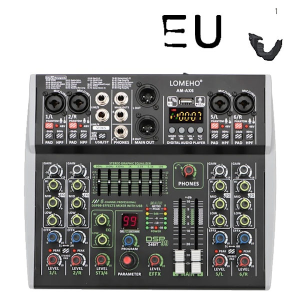 Lydmixer, 6 Kanaler, Bluetooth og USB-forbindelse, AM-AX6 EU