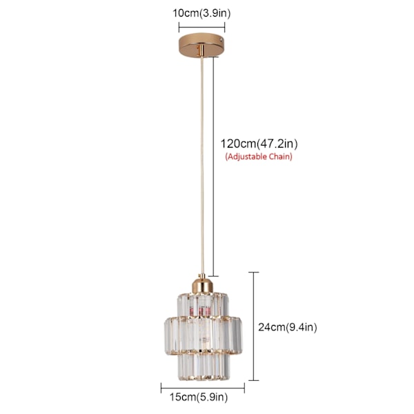 Moderne Krystal Pendel Lampe, Justerbar Kæde, Rustfrit Stål & Krystal,D15cm-a, 1 stk., Varm Hvid D15cm-a