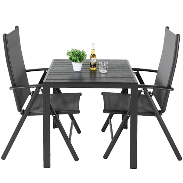 Aluminium utomhusmöbelset, justerbara höga stolar, 75x75x72 cm bord,Alla svarta all black All Black