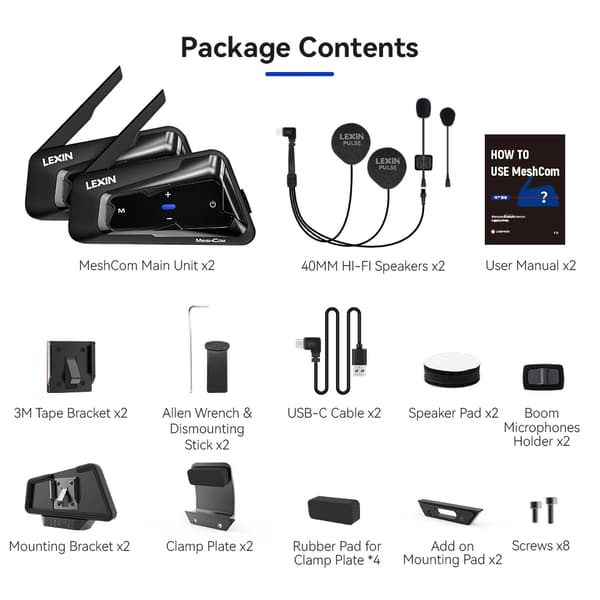 Motorcykel Headset Intercom, Mesh Kommunikationssystem, Parallel Audio, 2STK